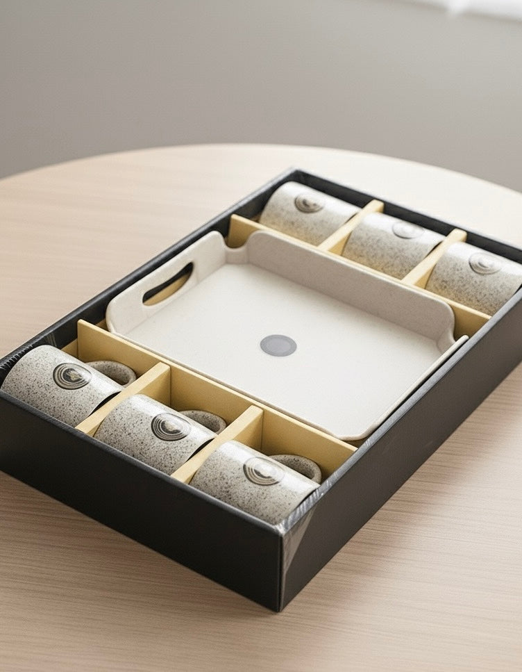 RusticStone Ceramic Mug & Snack Plate Set – 7 Pieces