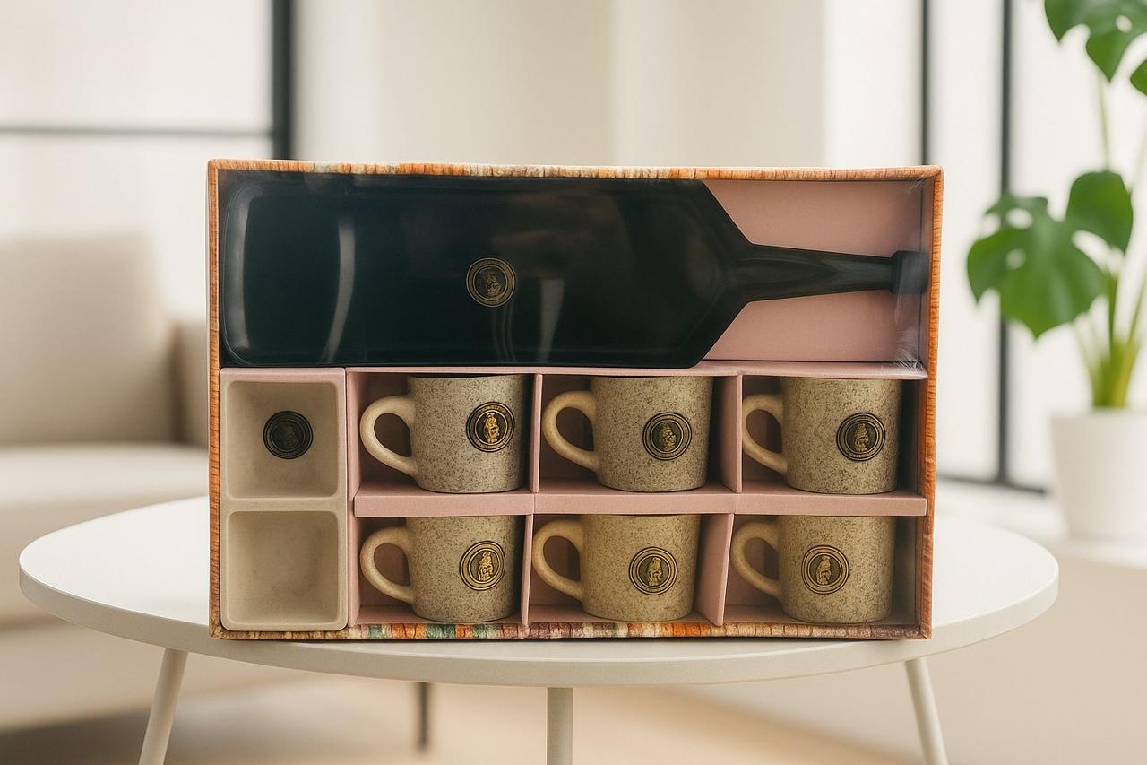 StoneCraft Ceramic Mug & Tray Set – 8 Pieces