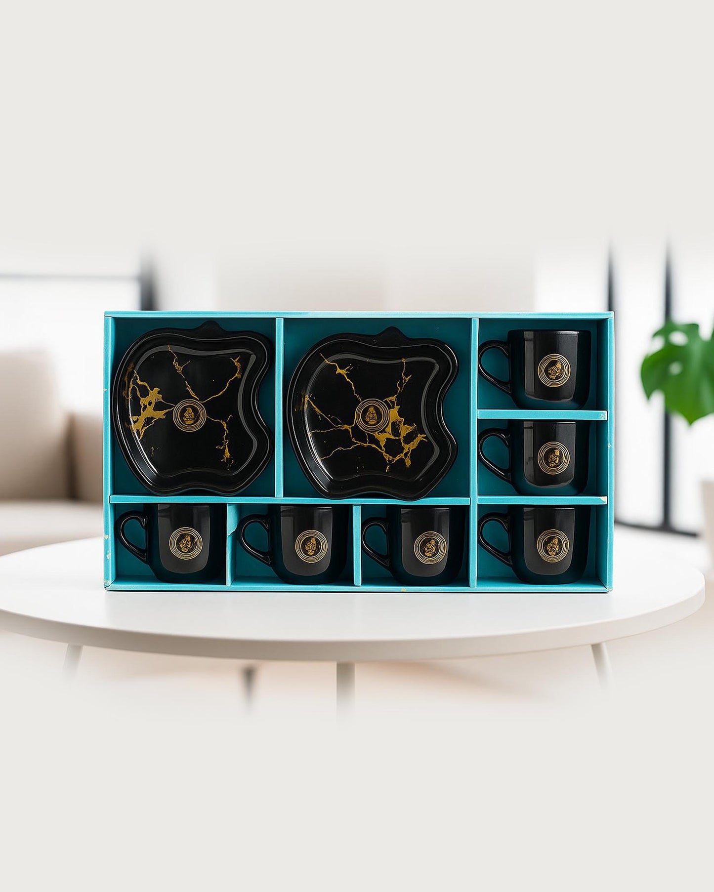 RusticStone Ceramic Mug & Snack Plate Set – 7 Pieces