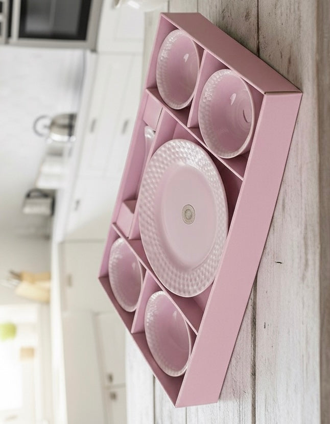 Pink Rustic Stone Ceramic Mug & Snack Plate Set – 7 Pieces