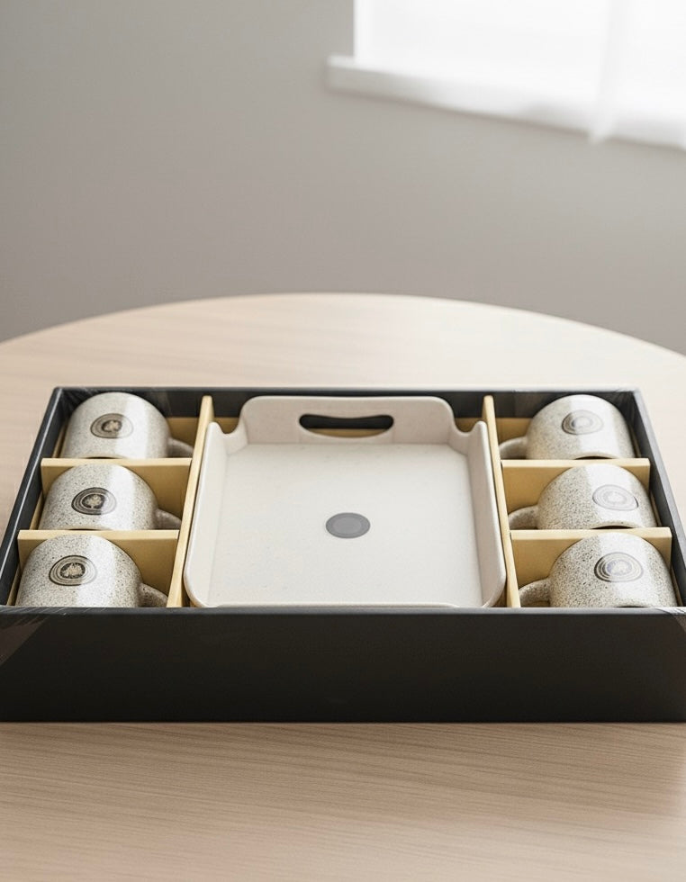 RusticStone Ceramic Mug & Snack Plate Set – 7 Pieces