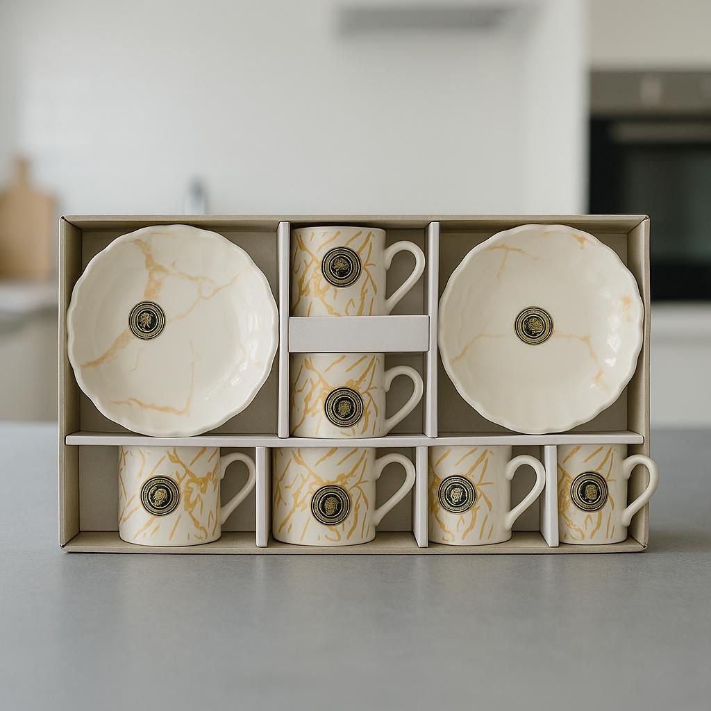 Novera Marble Luxe Ceramic Set (6 Mugs & 2 Plates)